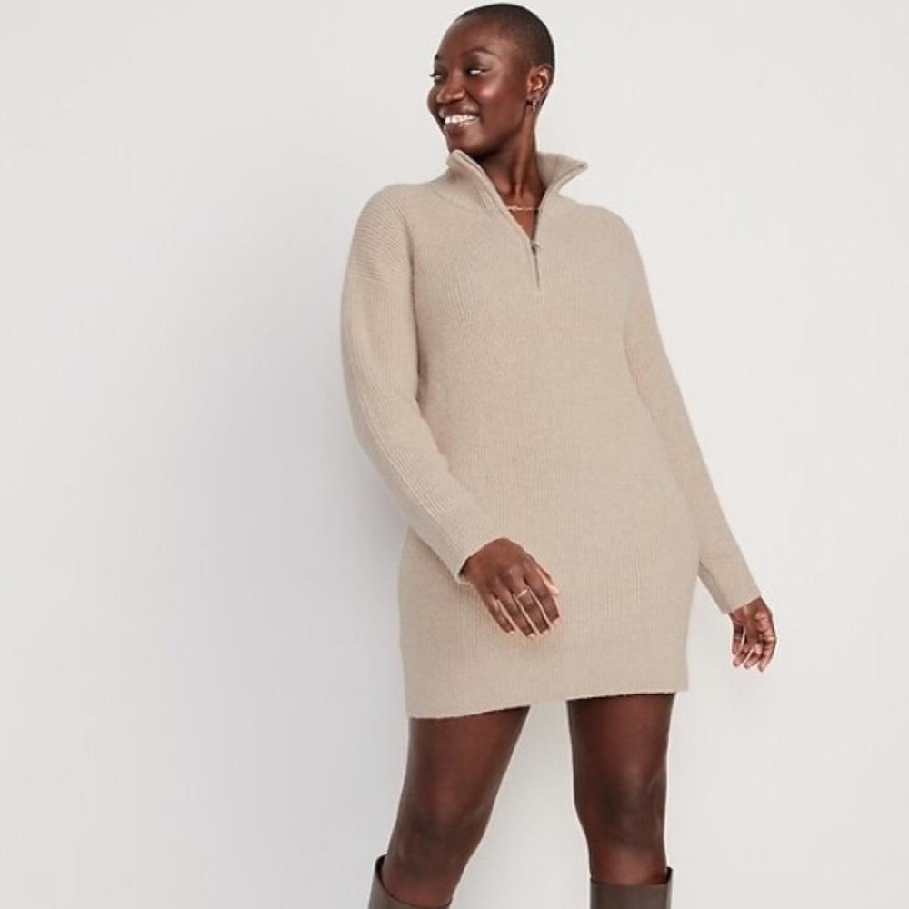 Old Navy Mock-Neck Quarter-Zip Mini Sweater Shift Dress